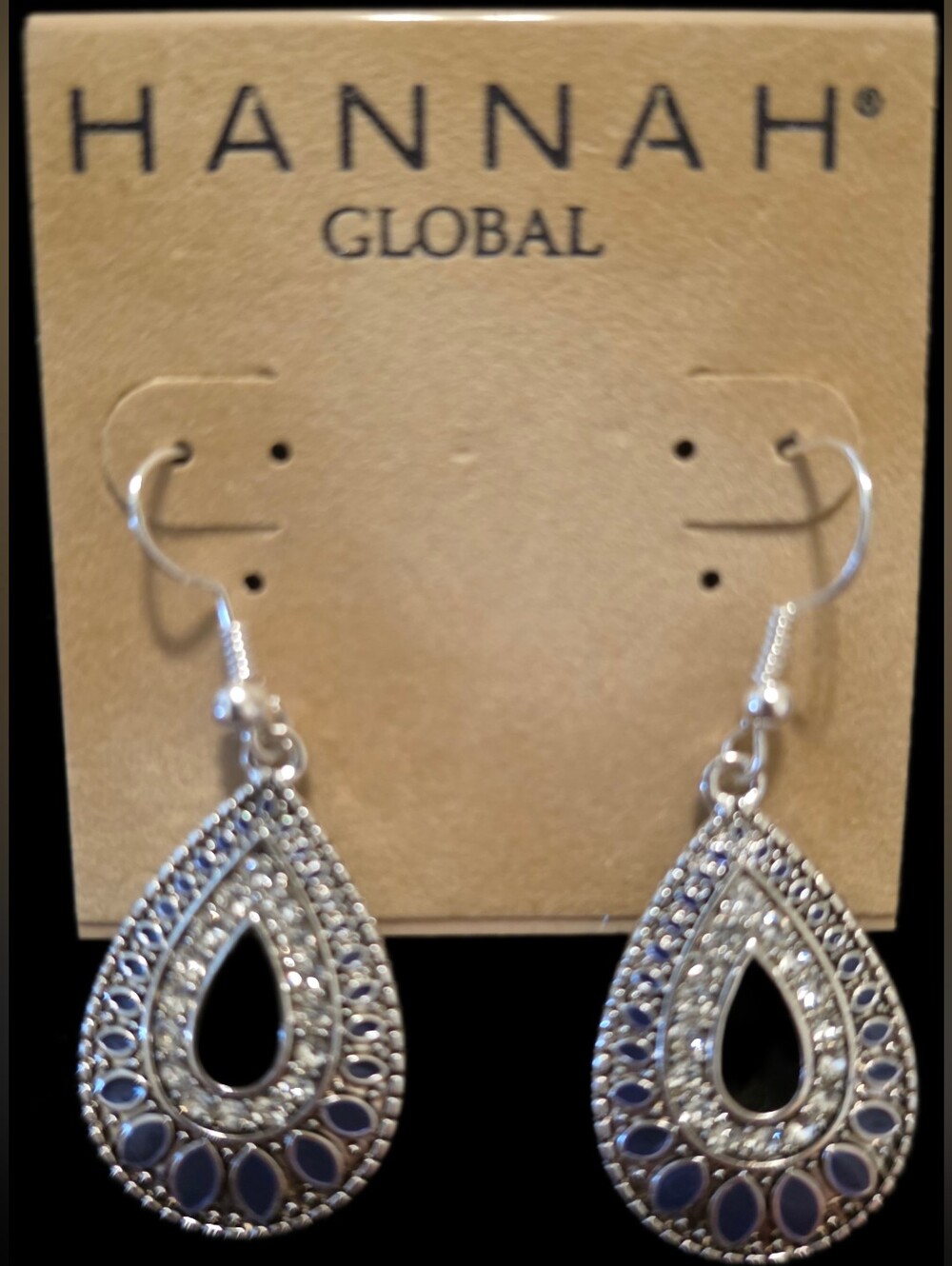Silvertone Teardrop Earrings w/Blue Accents